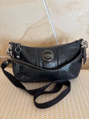Coach Black Signature Leather Crossbody with Silver-Tone Logo